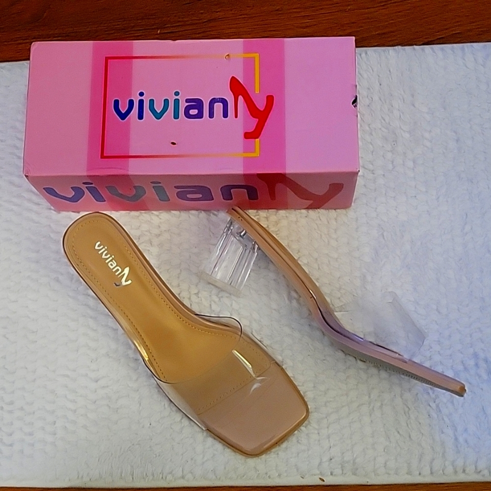 Vivianly clear transparent heels Chunky backless open toe sandals size 11 NEW…